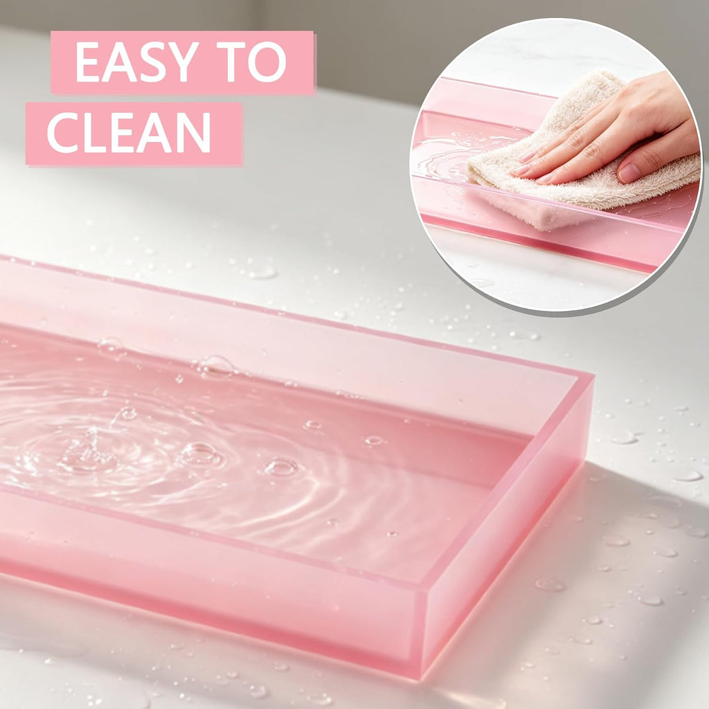 Pink Acrylic Tray 5mm Thicken for Vanity Makeup, Perfume, Jewelry Holder, Napkin, 12''x6'' Decorative Serving Tray for Bathroom, Toilet Tank, Sink Countertop, Dresser, Coffee Table