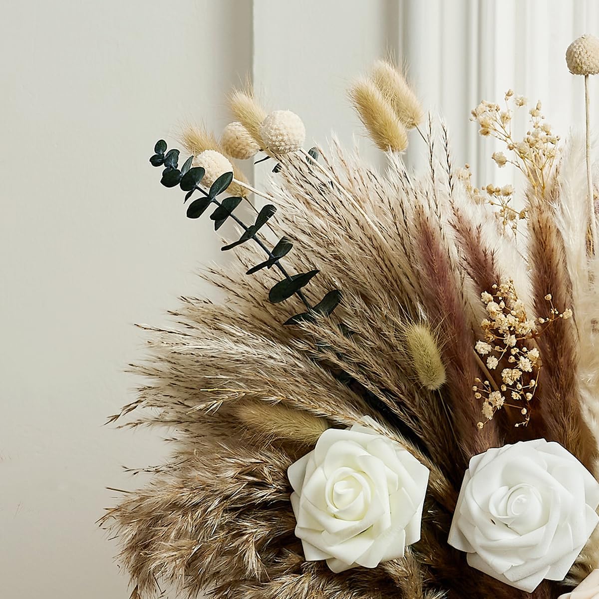 Wracra 100pcs Artificial Flowers in Vase; Dried Pampas Grass Floral