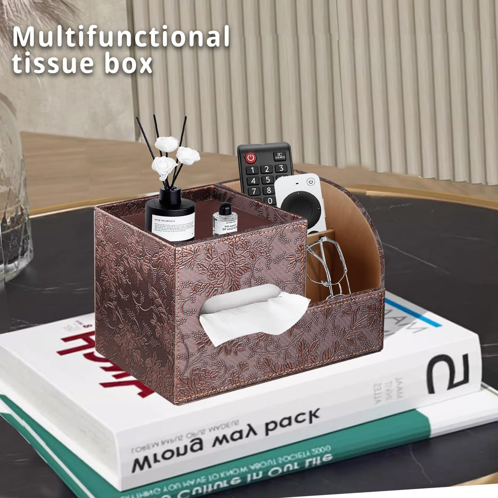 YAPISHI Tissue Box Cover Square,Cube Tissue Box Holder with Storage Tray