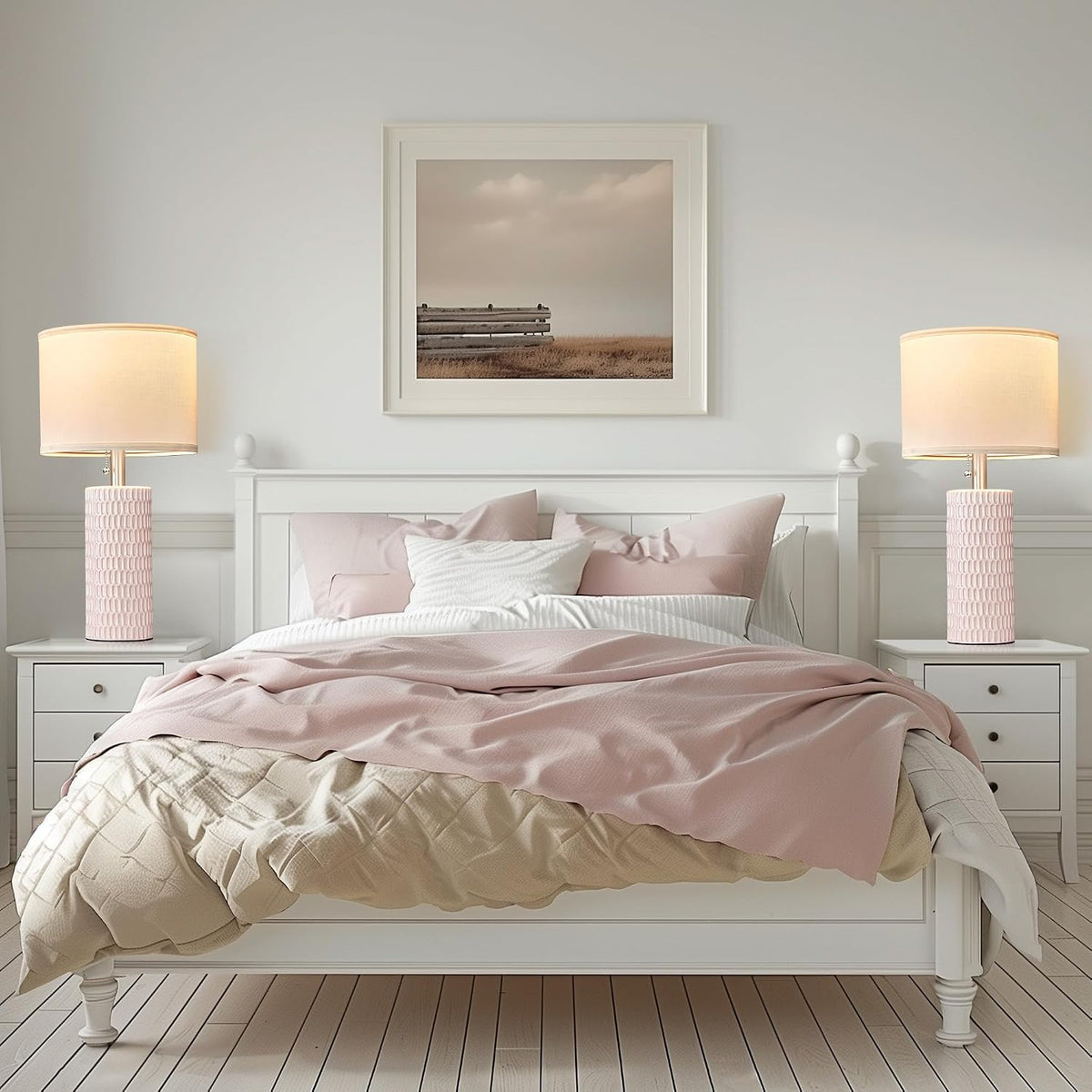 Reaketon Modern Ceramic Table Lamps Set of 2, Lamps for Nightstands, Pink
