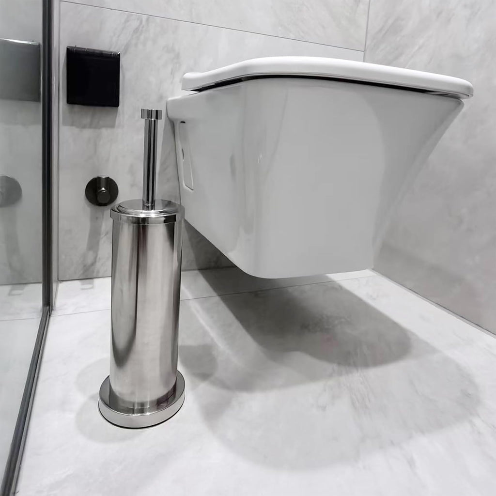Silver Chrome Toilet Bowl Brush with Holder with Removable Plastic Liner, Durable Bathroom Cleaning Tool, Bathroom Cleaner Brush for Efficient Cleaning and Hygiene