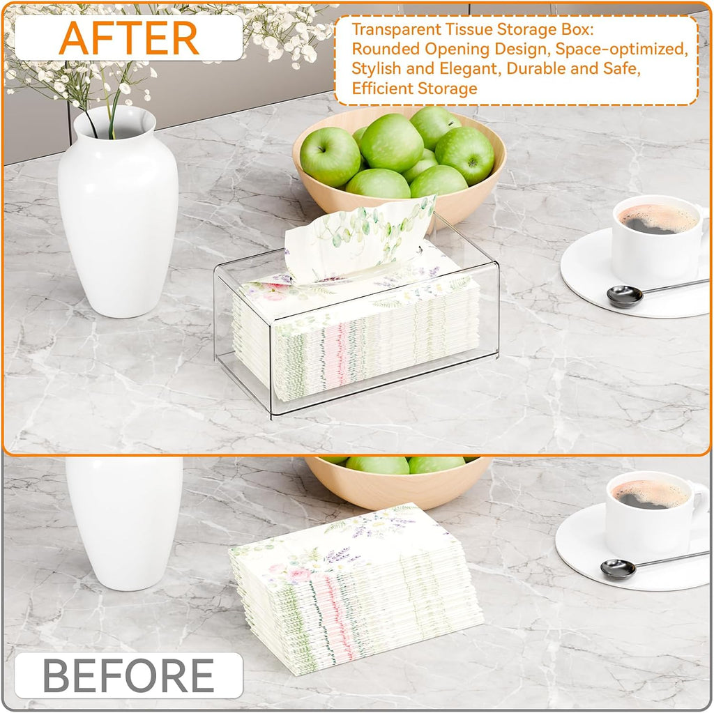 Cq acrylic Tissue Box Holder,Clear Tissue Box Cover Rectangle for Kleenex Tissue Cube Box,Napkin,Facial Tissue Dispenser Box Case for Countertop,Bathroom,Kitchen,Home,Office,10.2x5.5 Inch