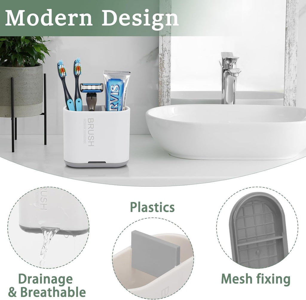 Toothbrush Holders Toothpaste Organizer for Bathrooms, White, Small