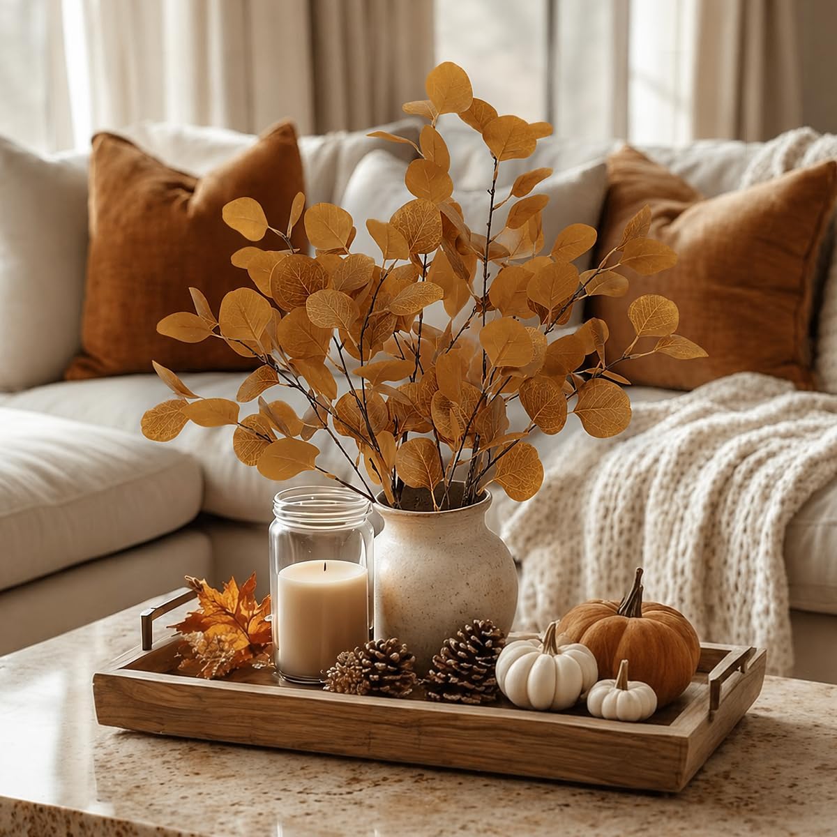 6 Pcs 35" Artificial Eucalyptus Stems Fall Decor Faux Eucalyptus Branches