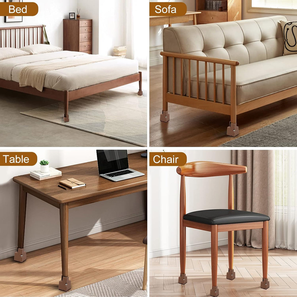 Bed Risers 2 Inch with Adjustable Screw Clamp, 4 Pack Heavy Duty Furniture Risers, Supports up to 5,000 lbs, Fits Furniture Legs with Thickness from 0.9 to 1.5 Inch(Brown, Type-G)