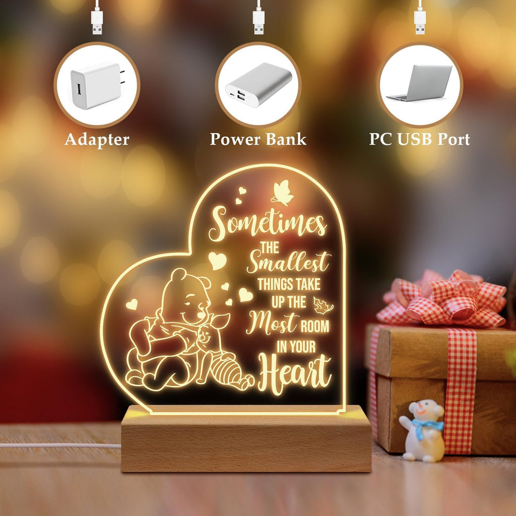 PZJIEAN Winnie The Pooh Night Light Acrylic Engraved Night Light with Base, Winnie The Pooh Gifts for Birthday Christmas Graduation Back to School Gift Daughter Son Sister Friends