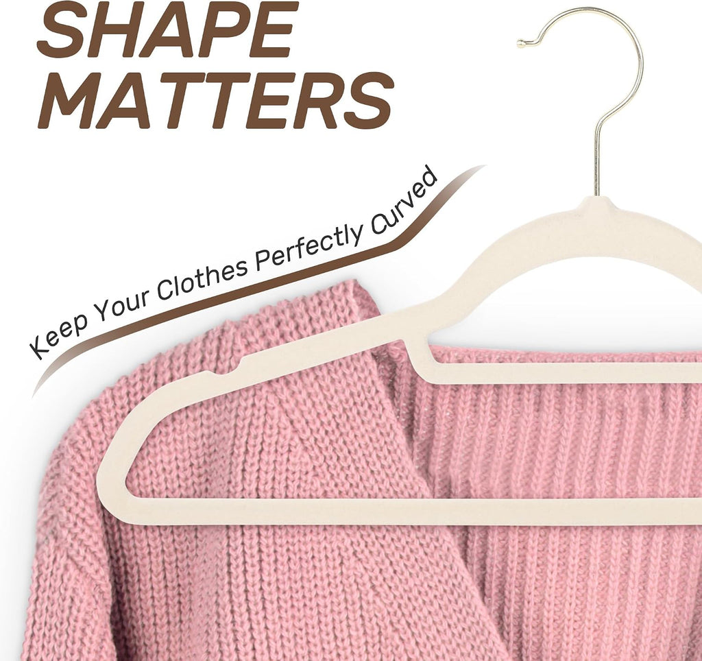 Velvet Hangers 30 Pack with Gold Hooks, Non-Slip Felt Clothes Hangers Beige
