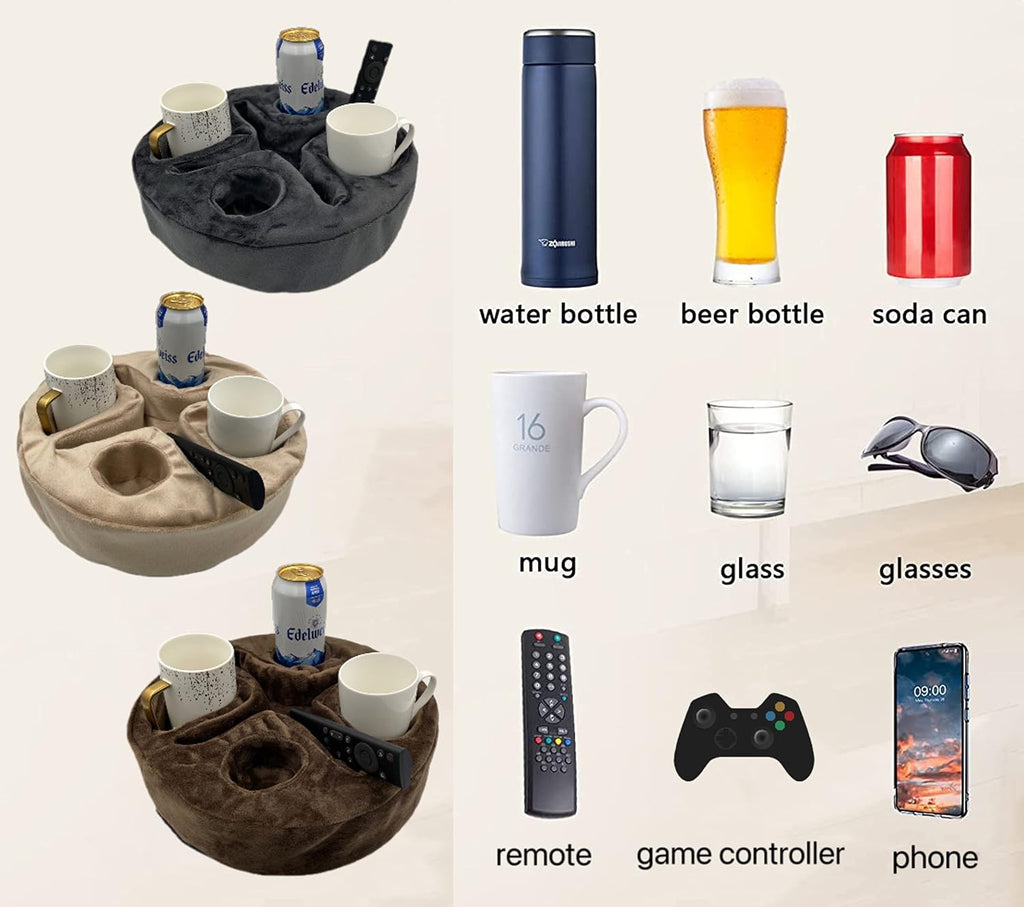 Xchouxer Couch and Bed Cup Holder Pillow, Sofa Organizer Caddy for Drinks, Remotes, Phones, Snacks (Gray)