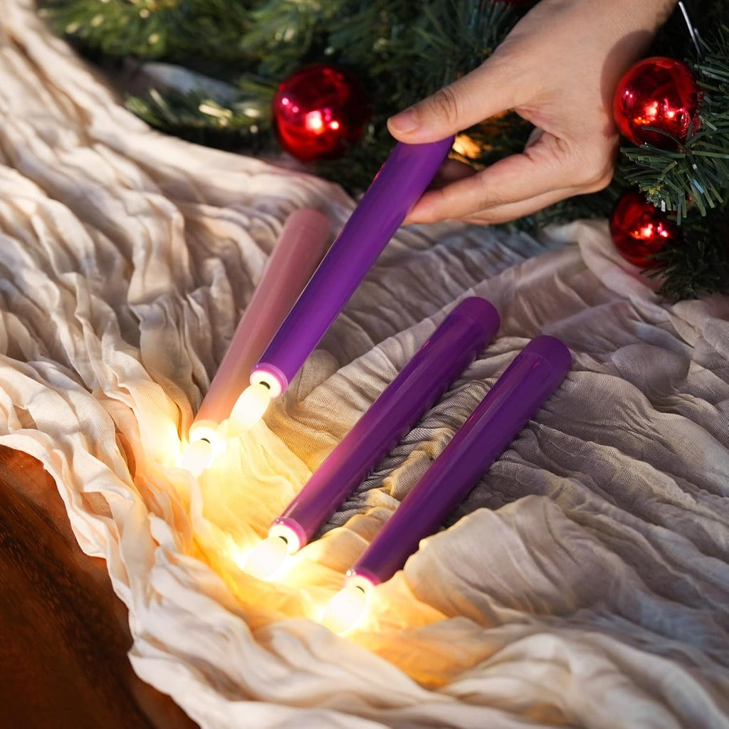 Flameless Advent Candles - Set of 4 Battery Operated LED Advent Candle with Remote Control & Timer- 8-inch Tall Flicker Flame Battery Operated Taper Candles for Christmas Holiday