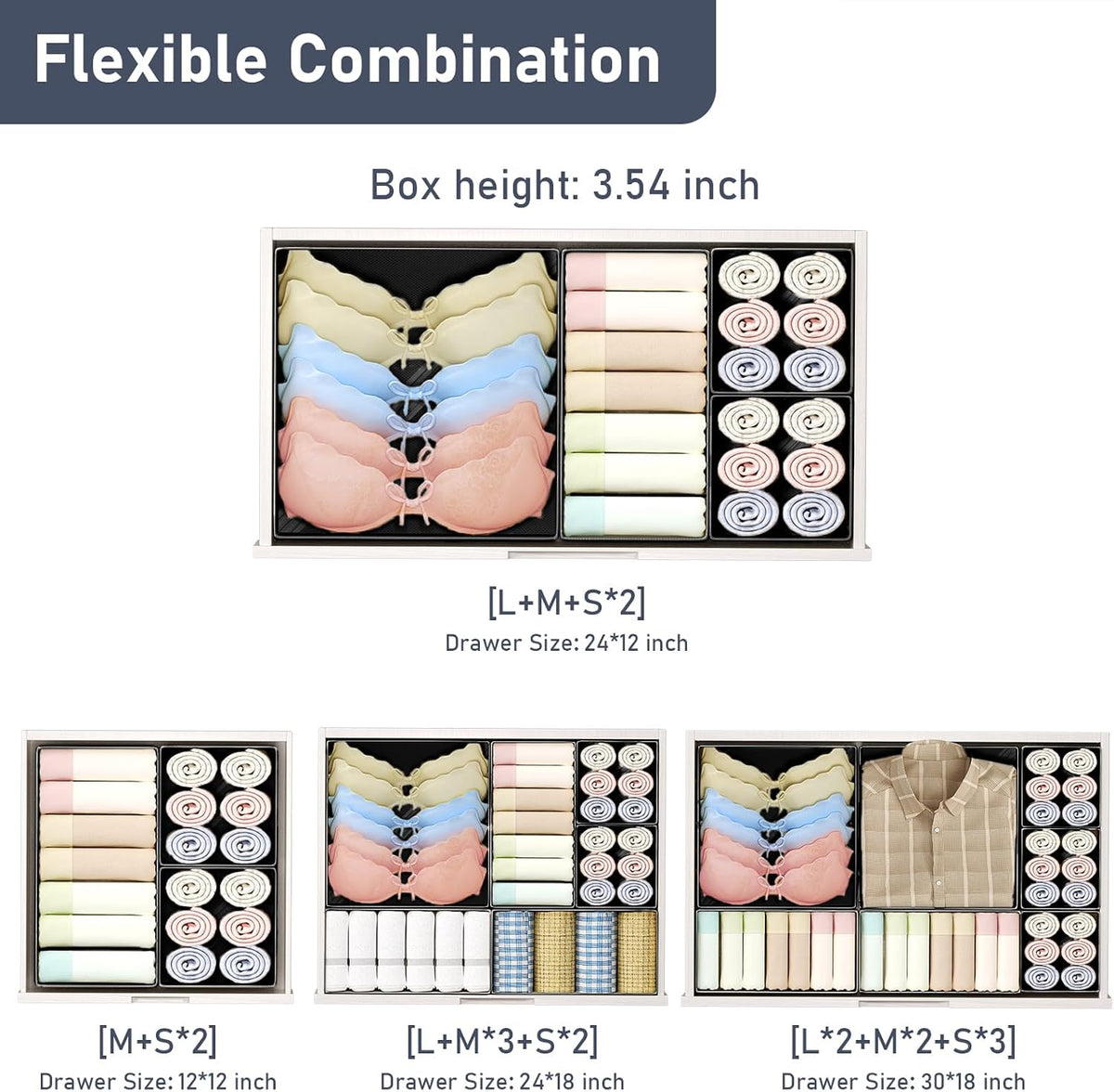 DIMJ Drawer Organizer Clothes Storage - 26 Pack Baby Dresser Organizer for Nursery, Foldable Closet Drawer Organizer Bins for Bedroom Organization, Fabric Storage Dividers for Socks, Underwears, Bras