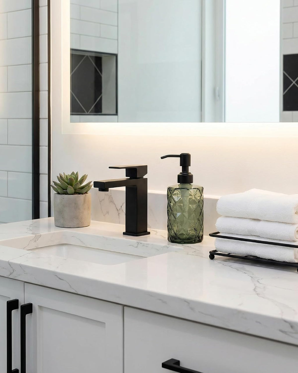 JASAI Forest Green Glass Soap Dispenser with Black Rustproof Pump