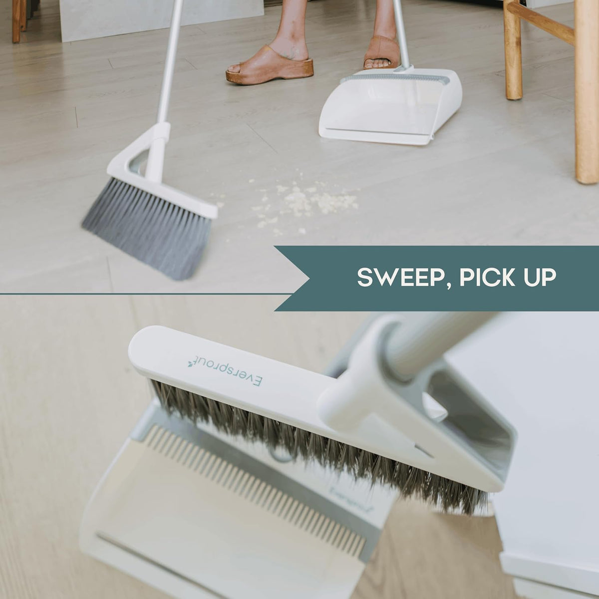 Eversprout Easy Sweep Standing Broom & Dustpan Set with Self-Cleaning Comb
