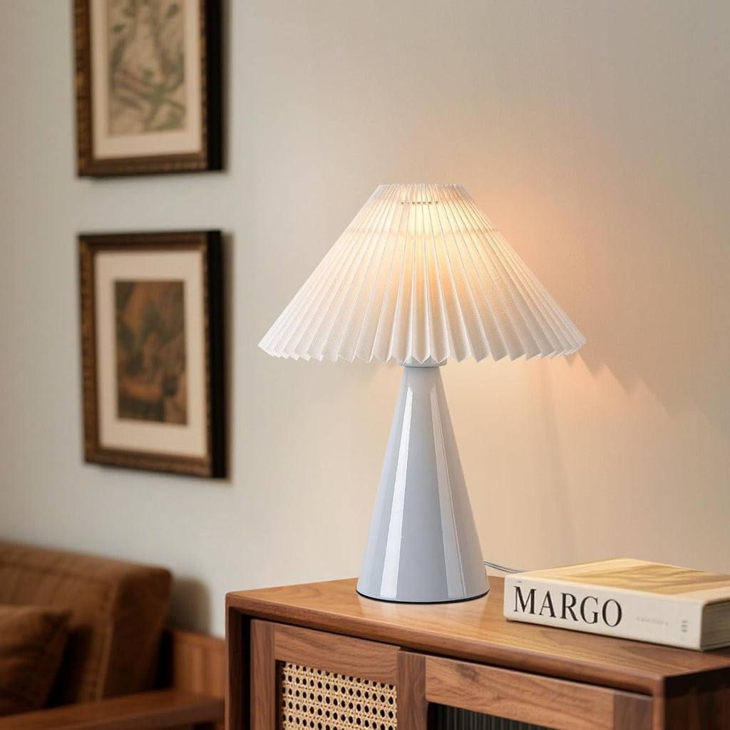 Ziqqeelam Light Blue Small Table Lamp, Cute Table Lamp, Pleated Table Lamp,Light Blue Bedroom Lamps for Nightstand, Small Scalloped Lamp Shade Table Lamps for Small Spaces for Bedroom,Living Room