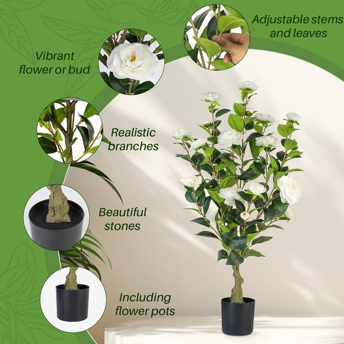 2‑Pack 3FT White Artificial Potted Camellia Tree Home Decor