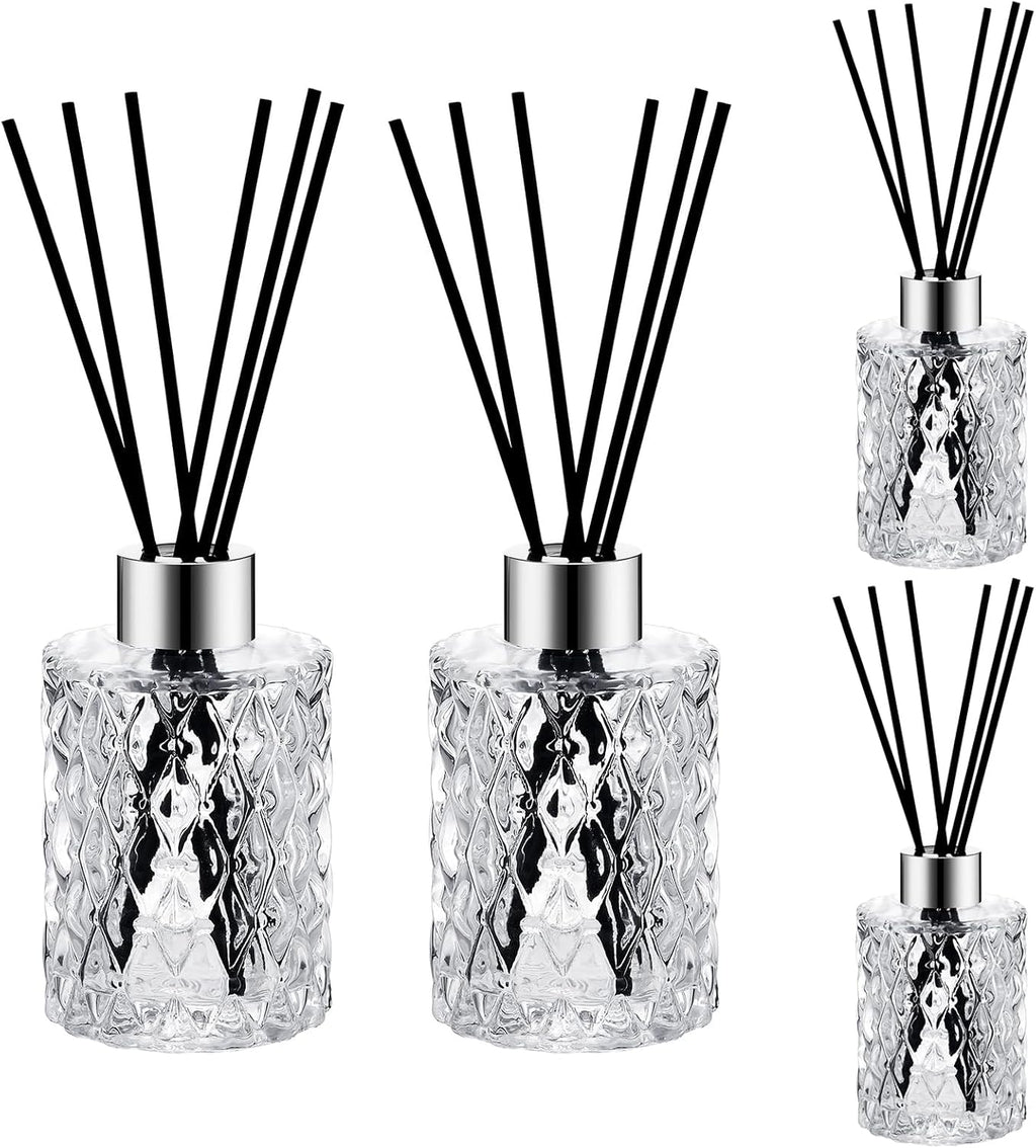 Norme 4 Pack Empty Reed Diffuser Bottles with Caps Rattan Sticks, Silver