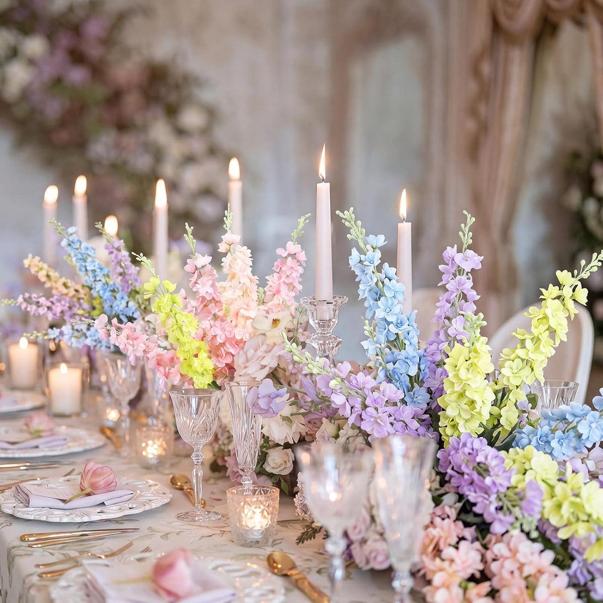 Thiccywoov 50 Pcs Pastel Delphinium Artificial Flower Bulk, 34.25"