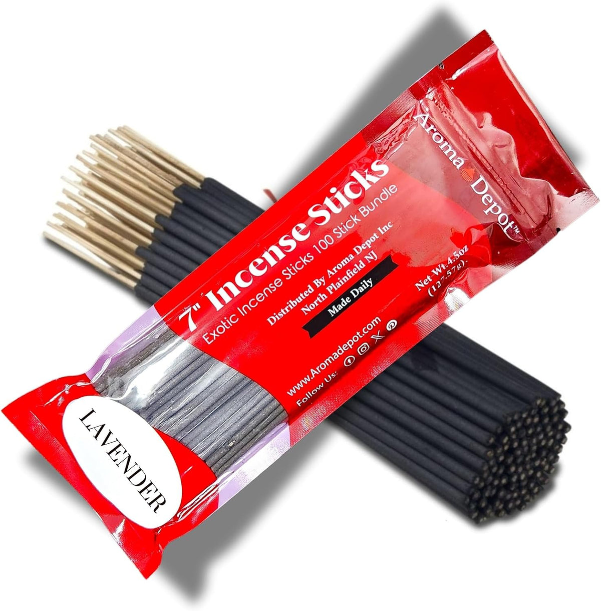 Aroma Depot Lavender Most Exotic Charcoal 7'' Incense Sticks. Approx. 85 to 100 Sticks Per Bundle, Length - 7 Inches, Each Natural Stick Burns for 35 to 45 mins Each. Long Lasting. Guarantee 100% Pure