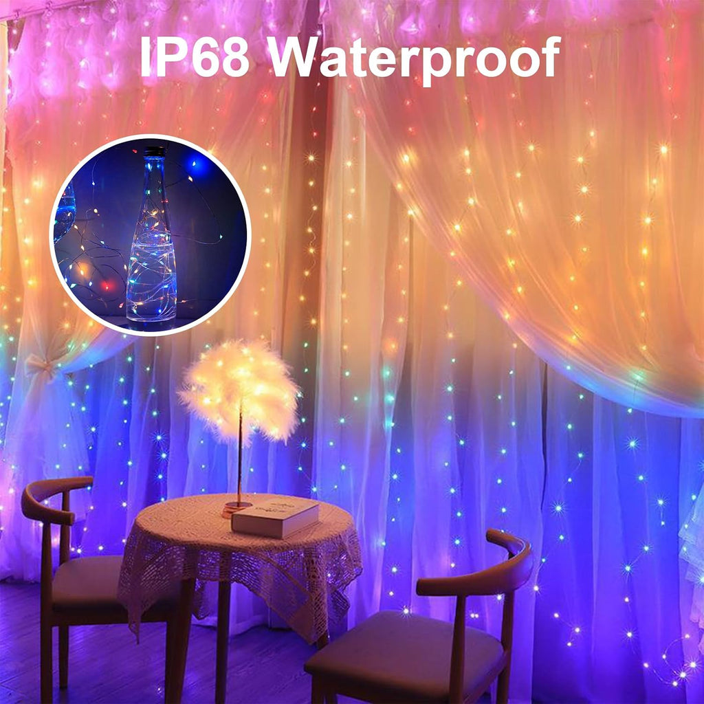 Curtain Fairy Lights, 3m x 3m 300 LEDs USB Operated 8 Modes String Light Indoor Waterproof Hanging Window Lights with Hooks for Christmas, Wedding, Party,Wall, Home Decorations (Multi-Color)