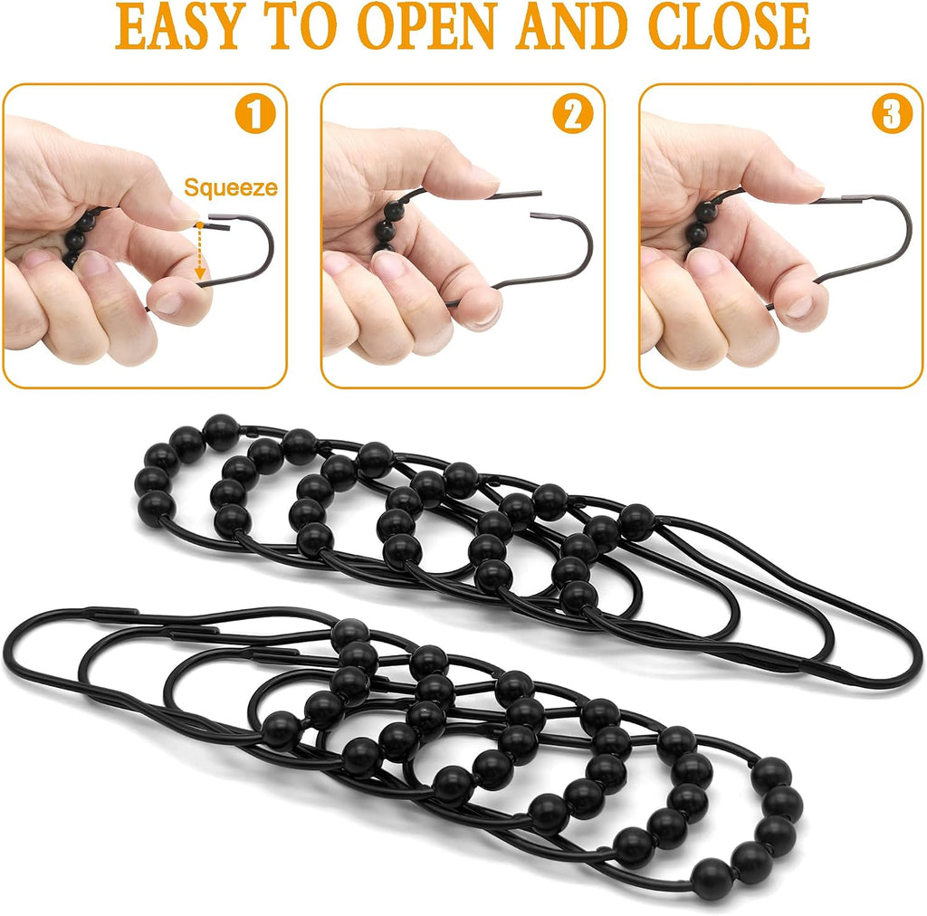 Shower Curtain Hooks Rings,12 Pcs Decorative Rustproof Metal Shower Hooks for Shower Curtain,Free Sliding Shower Hooks for Bathroom Shower Rods,Easy Snap Shower Rings for Curtain (Black)