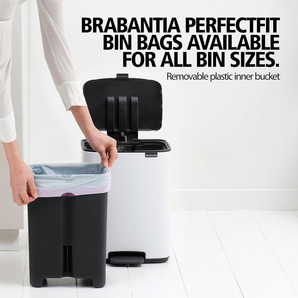 Brabantia Bo Small Step-On Trash Can | 1.8 Gal / 7L | Matt Steel Fingerprint Proof | Light-Pedal, Soft-Close, Bedroom, Bathroom, Nursery Trash Can, Removable Inner Bucket, Non-Slip Base | + Trash Bags