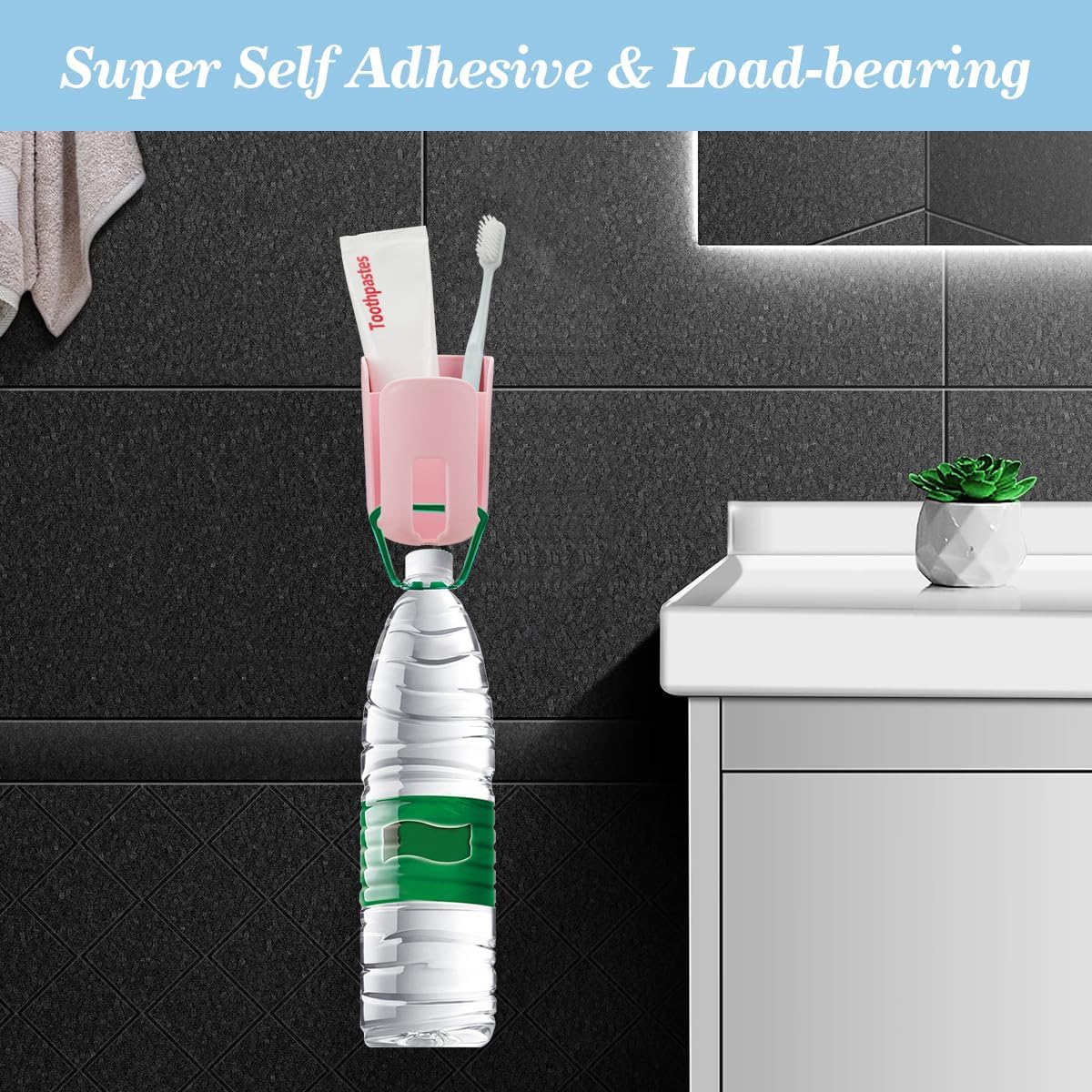 Toothbrush Holders for Bathrooms Toothbrush Holders Wall Mounted BPA-Free Tooth Brush Holder with Toothbrush Cup Drilling-Free (Pink)