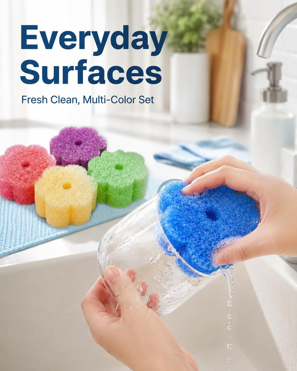 Scrub Flower Temperature-Sensitive Non-Scratch Dish Sponges, 6 Count