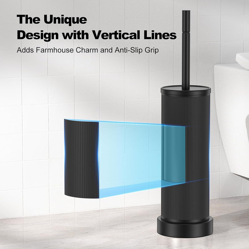 Metal Vertical Grain Toilet Bowl Brush and Holder Set Scrubber Black