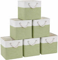 Fabric Storage Cubes 13 x 13, Collapsible Storage Bins for Shelf Baskets, Cube Storage Organizer White Green Bins with Cotton Handles, Foldable Storage Bin box, Cube Storage Bin 6 Pack