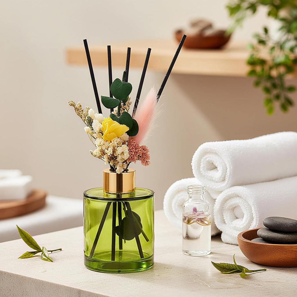 Rtteri 2 Sets Empty Reed Diffuser Bottles with Sticks, 5oz,Green Color