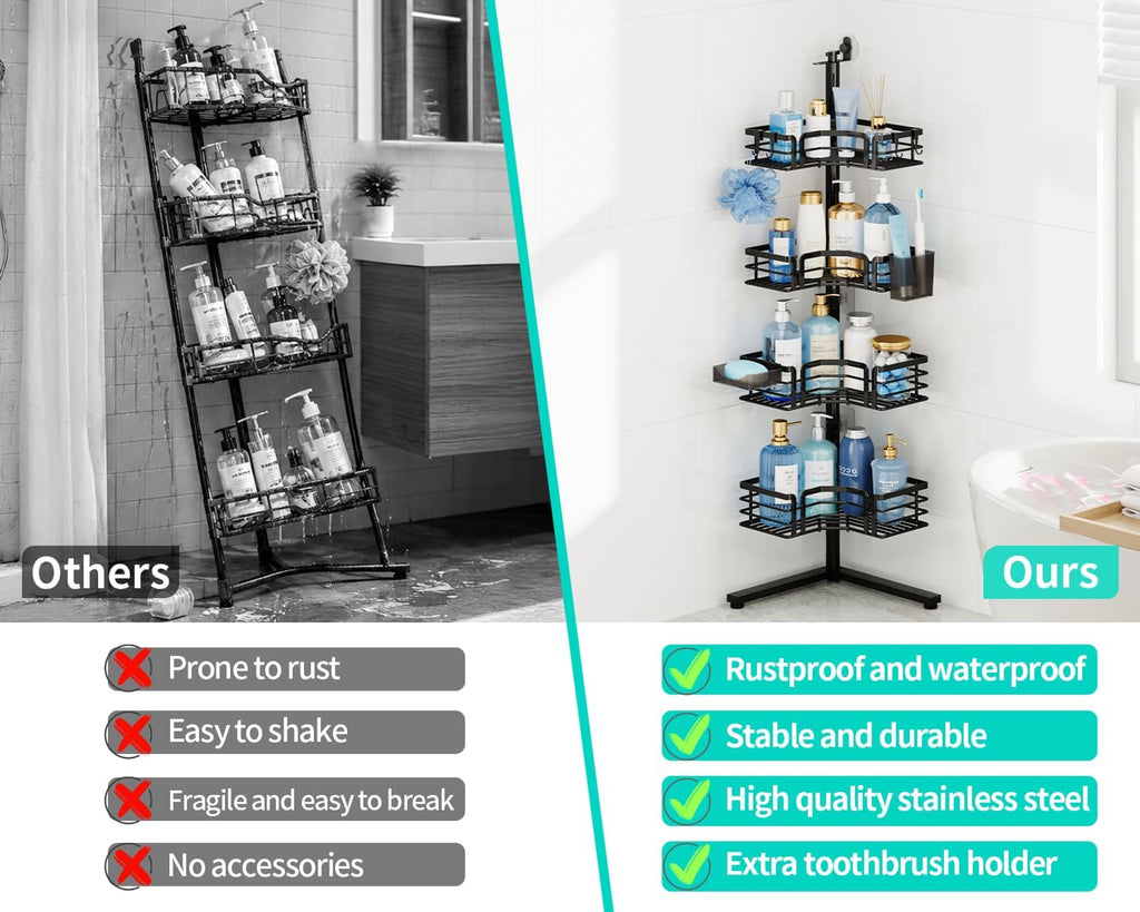 HapiRm Corner Shower Caddy Stand - 4-Tier Adjustable Shower Shelves, Black