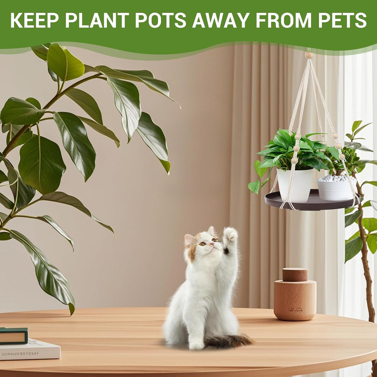 GREANER Indoor Plant Hanger, Hanging Plant Shelf with Durable Tray