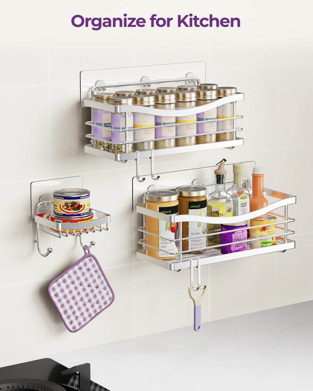 ODesign 3 Pack Adhesive Shower Caddy,Rustproof Shower Shelves Rack,Silver