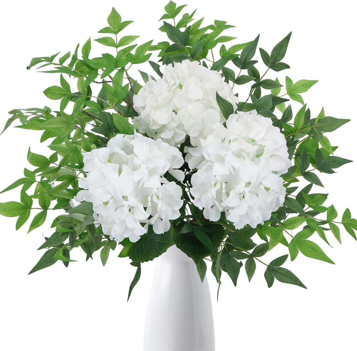 6pcs White Hydrangea Artificial Flowers & Faux Greenery 35in