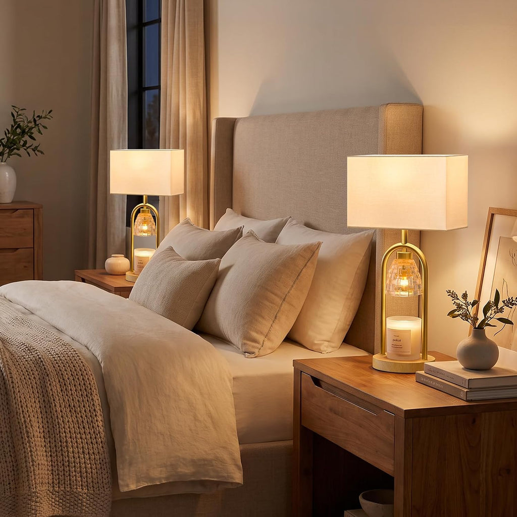 PoKat 22'' Gold Table Lamps Set of 2 with Candle Warmer for Bedroom, Metal