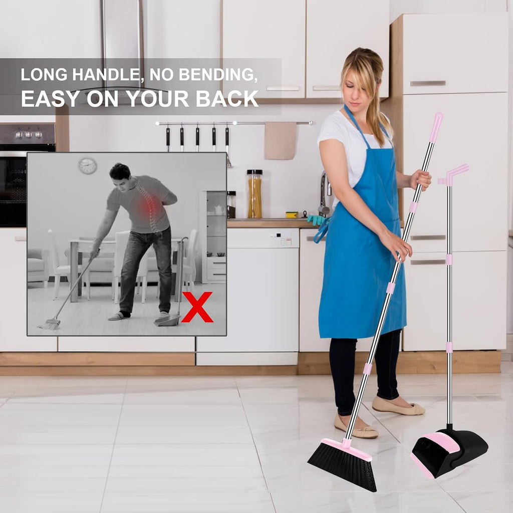 Pink Broom and Dustpan Combo Set, 51" Long Handle Broom