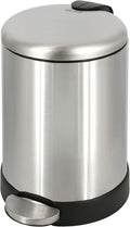 Glad Small Trash Can, 1.2 Gallon | Round Stainless Steel Garbage Bin with Soft Close Lid & Step Foot Pedal | Metal Waste Basket with Removable Inner Bucket, Stainless, 8 x 9.5 x 12 inches