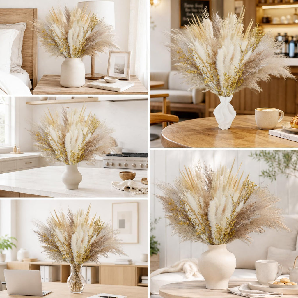112 PCS Natural Dried Flowers 17inch Boho Pampas Grass for Farmhouse Decor