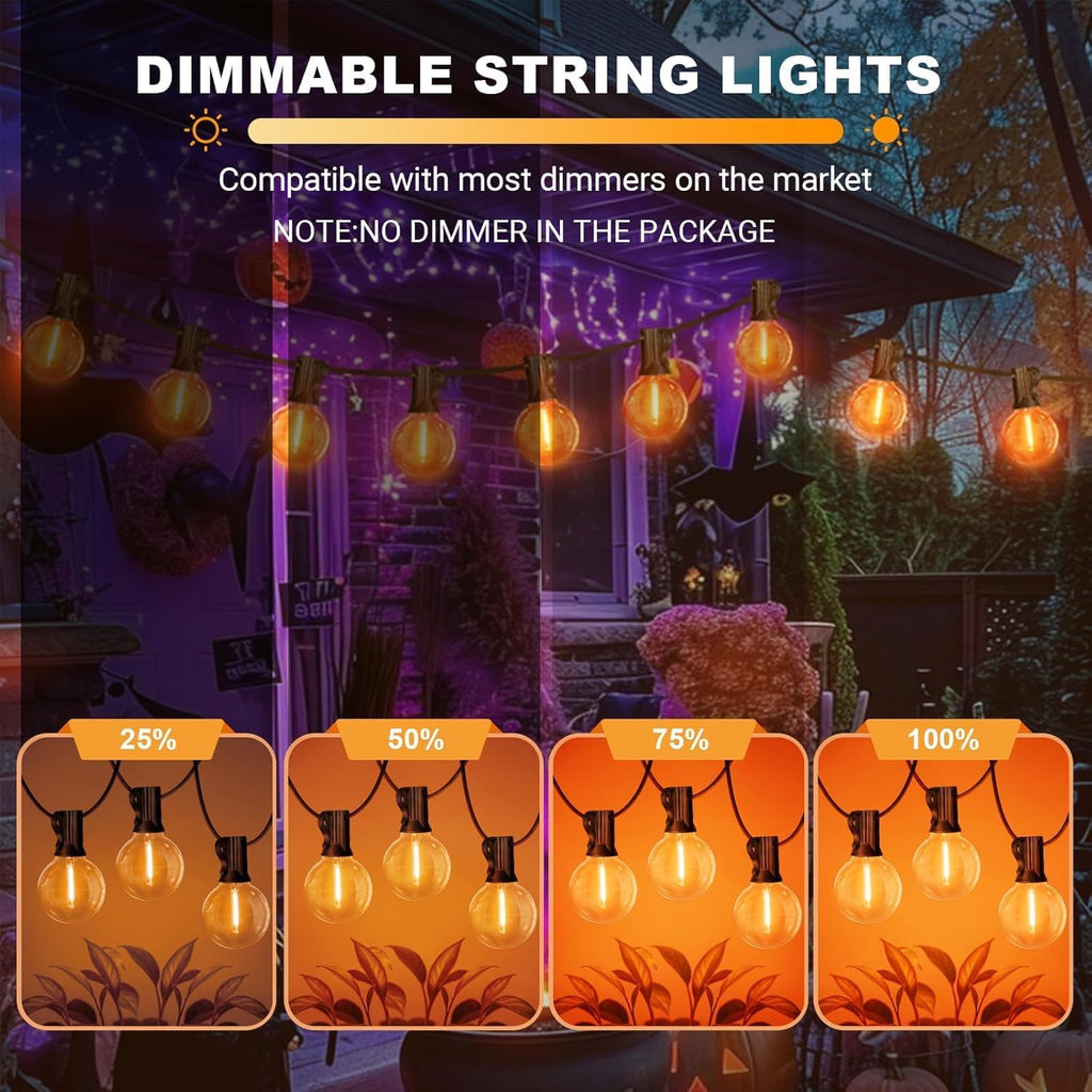 LAMPHOME 4-Pack Globe Outdoor Halloween String Lights, 26FT Patio Lights with 12+1 Edison Shatterproof Bulbs(1 Spare), Connectable Dimmable Orange Lights for Backyard Porch Halloween Decor