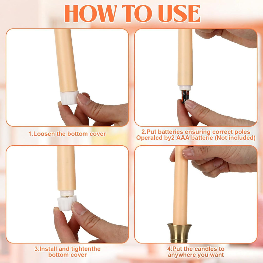 Handepo 48 Pack Flameless LED Taper Candle, Orange, 11 Inch