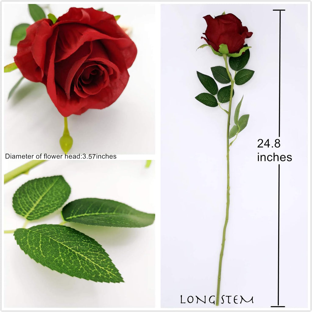 AnotherGifts Artificial Silk Rose Flower Bouquet Home Decor Wedding Party, Pack of 10 Wine Red Roses Exclusive Style…