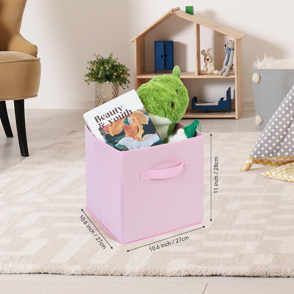 Life Hacks Fabric Storage Bins 8 Pack 11 inch Foldable Storage Cubes with Reinforced Handles Fun Colored Durable Cube Storage Bin for Home, Playroom, Closet Organizers and Storage, Pink