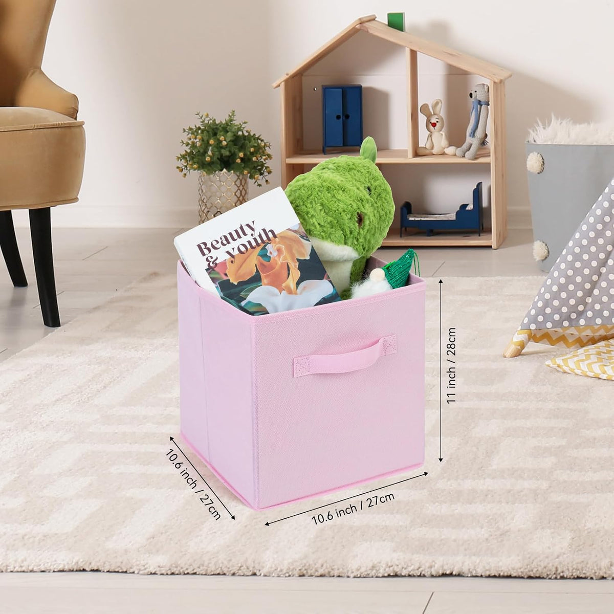 Life Hacks Fabric Storage Bins 8 Pack 11 inch Foldable Storage Cubes with Reinforced Handles Fun Colored Durable Cube Storage Bin for Home, Playroom, Closet Organizers and Storage, Pink
