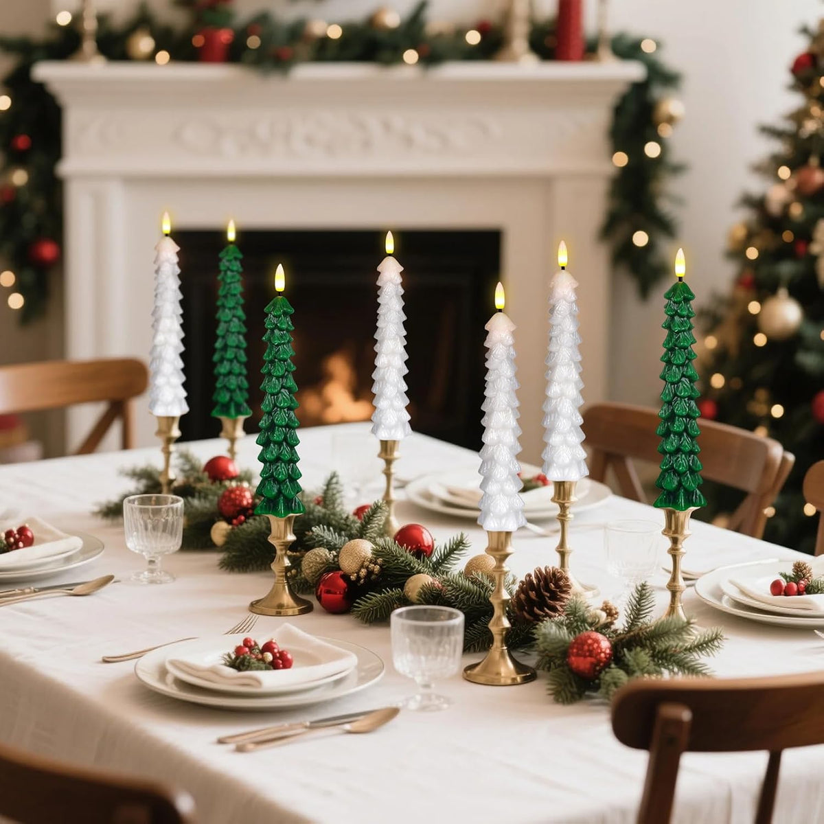 Christmas Tree Candles, Flameless Taper Candles with Remote, White