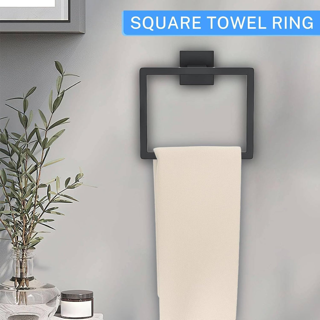 10-Piece Matte Black Bathroom Hardware Accessories Set Black Towel Bar Set Towel Holder Set Stainless Steel Wall-Mounted Towel Rack Set for Bathroom,23.6 Inch Towel Rails