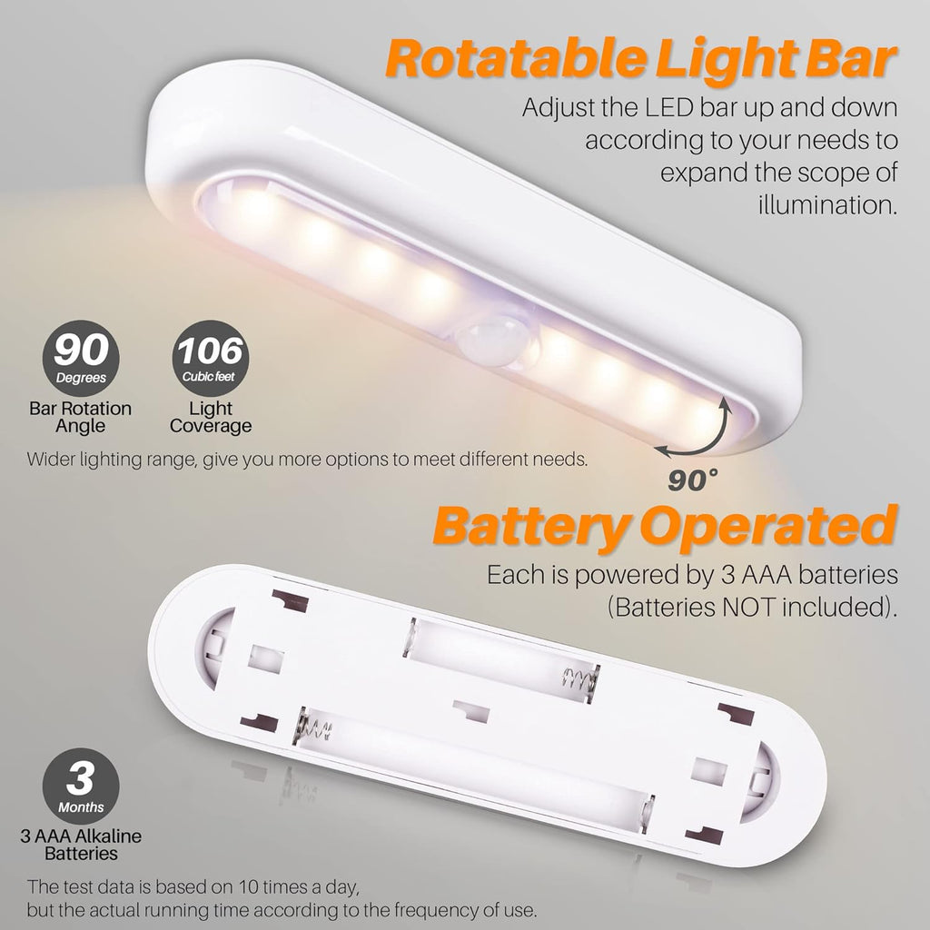 STAR-SPANGLED 7” Motion Sensor Lights Indoor AAA Battery, 3 Pack Warm White