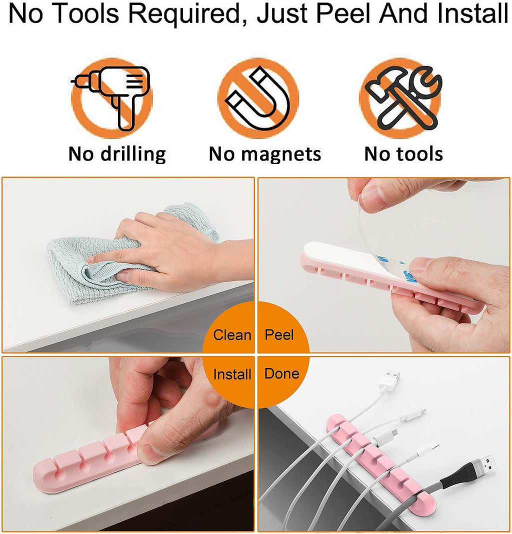 TviewSmart Cord Organizer for Desk, 5 Pack Cord Holders, Cable Clips, Pink