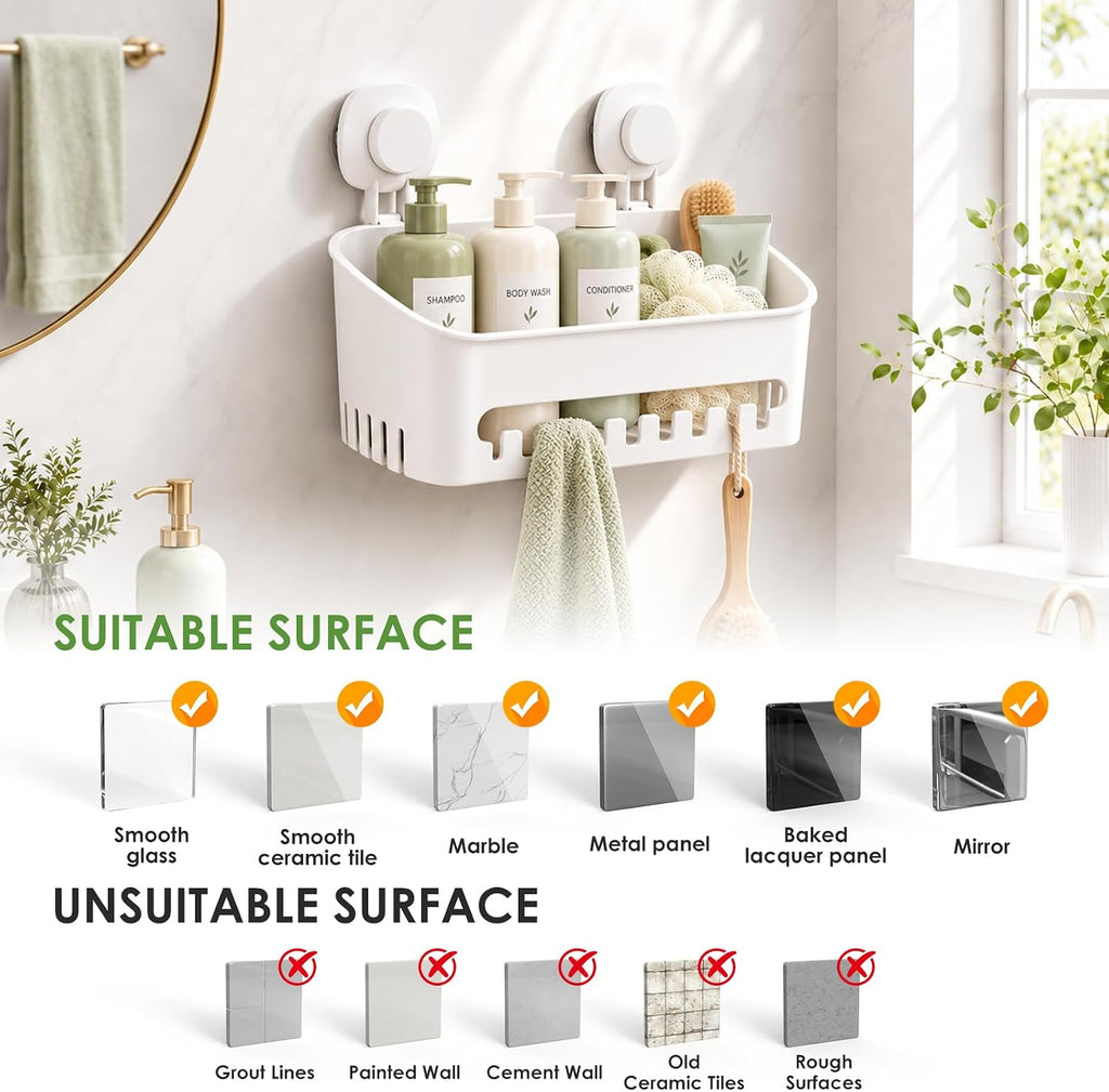 LUXEAR Suction Cup Shower Caddy, No Drilling Shower Caddy, White