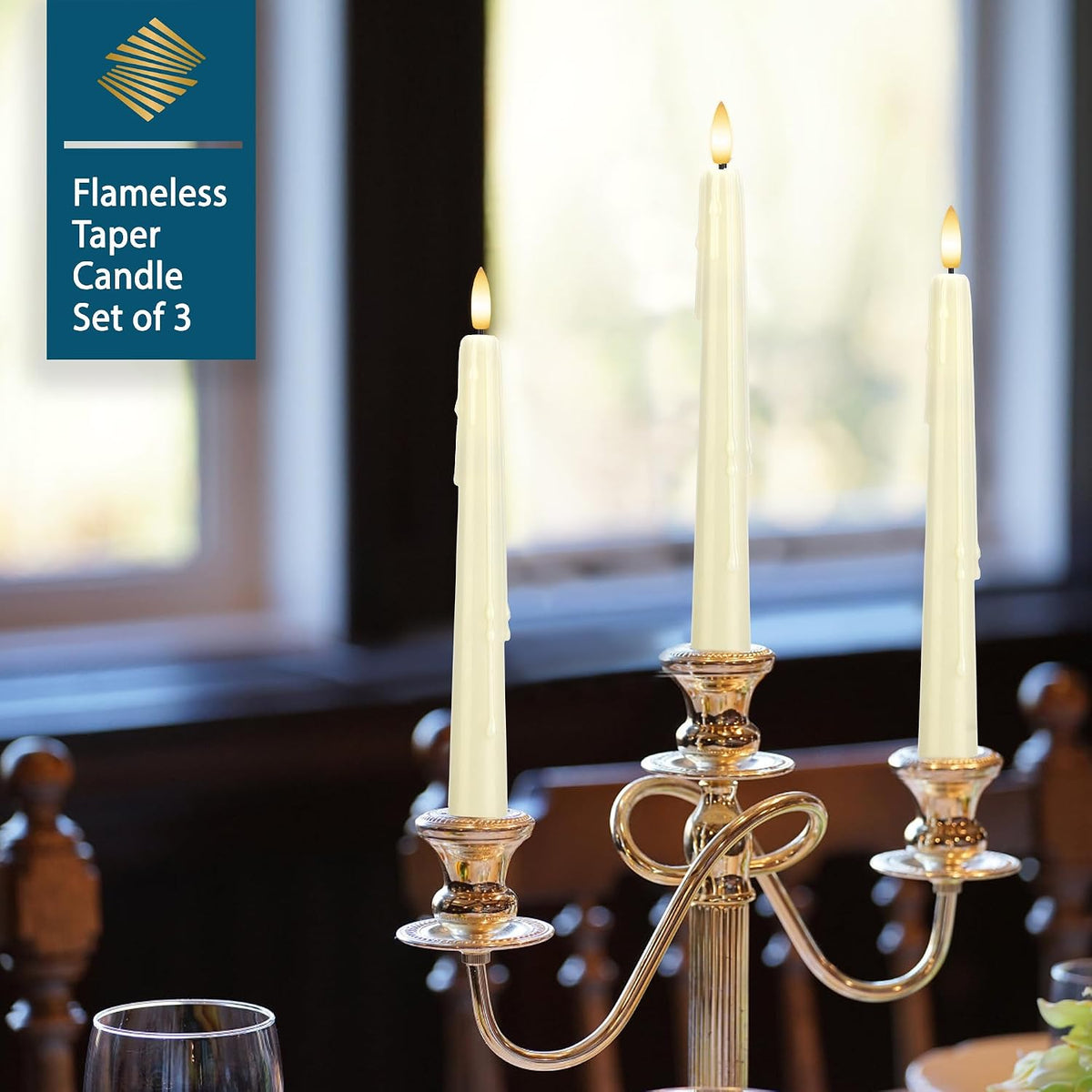 Dripless Flameless Taper Candles with Remote, Real Wax Battery Operated LED Candles Set with 3D Flickering Flame, 9.6" Realistic Dripless Candlesticks for Wedding Home Decor, 3 Pack Ivory