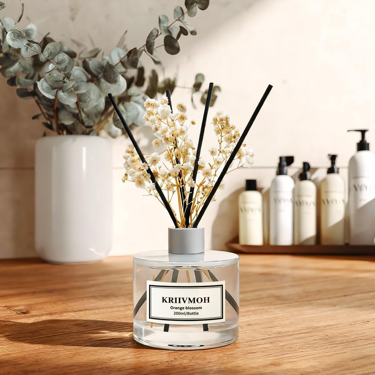 Reed Diffuser Set, 6.7 fl oz Orange Blossom Scented Oil Diffuser with 8 Reed Sticks, Home Fragrance Reed Diffuser for Bathroom Shelf Decor 200ml