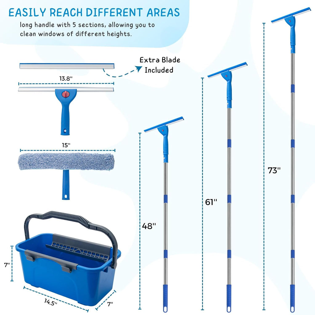 Window Cleaning Kit for Home and Commercial Use, 6 Ft Long Handle